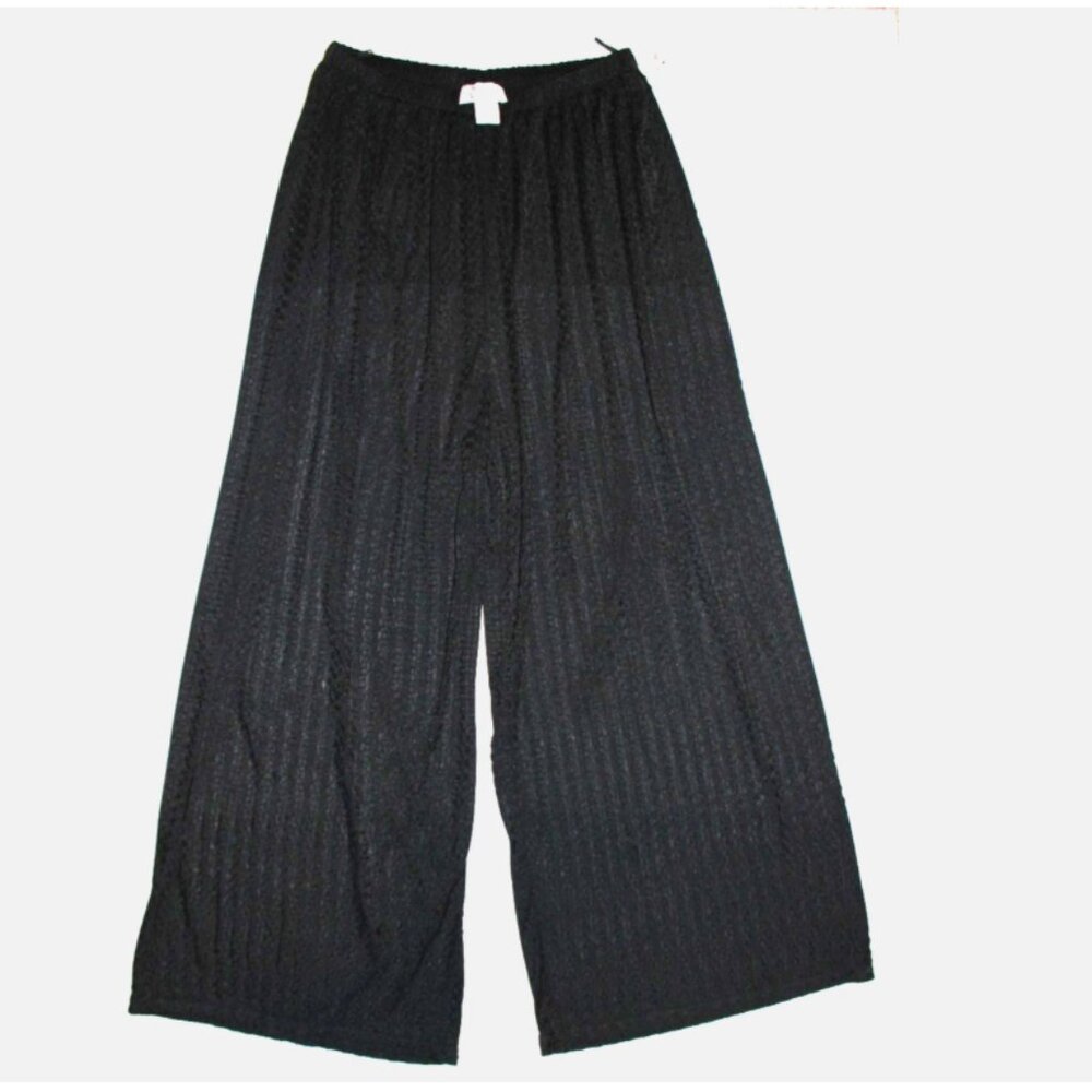 Vintage 70's Rose Marie Reid Black Swimsuit Cover Up Sheer Palazzo Pants L NOS